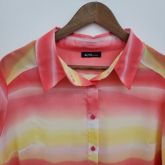 ALYX Womens Button Up Colorful Striped Sheer Blouse Top Size L Roll Tab Sleeve - Picture 9 of 13